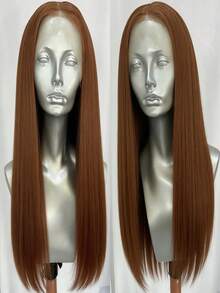 Platinum Blonde Long Straight Lace Front Wigs For Women Pre Plucked Hairline 60 White Blonde Bone Yaki Straight Synthetic Hair - Multicolor - View 4