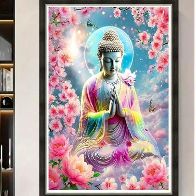 一套圆形钻石画套装，佛像图案，5D圆形钻石马赛克画，全手工水晶钻石画套装，绘画套装，初学者手工，DIY钻石画