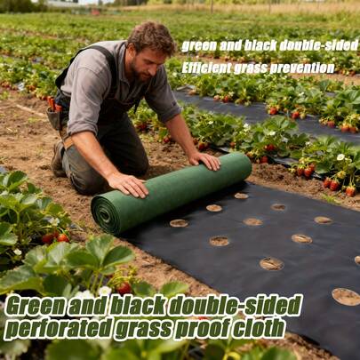 Thickened Green And Black Dual-Color Anti- Fabric, Double-Layer Perforated Design, Multiple Sizes Available, Breathable And Non-Waterlogging, Suitable For Vegetable Greenhouses/Orchards/Gardens, Suppresses Weeds And Retains Moisture, 1.77 Oz/Sq Yd