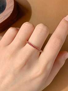 Nhẫn hình học màu đỏ cổ điển đính đá Zirconia tổng hợp, món quà trang sức dành cho phụ nữ nhân dịp Ngày Valentine. - Đỏ - Xem 6