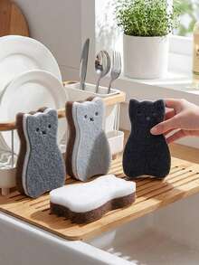 4pcs Cat Shaped Sponge Scrubbers, Cartoon 3-Layer Dish Washing Sponge, Cleaning Sponge Pads, Kitchen Cleaning Sponge Blocks - Multicolor - View 12