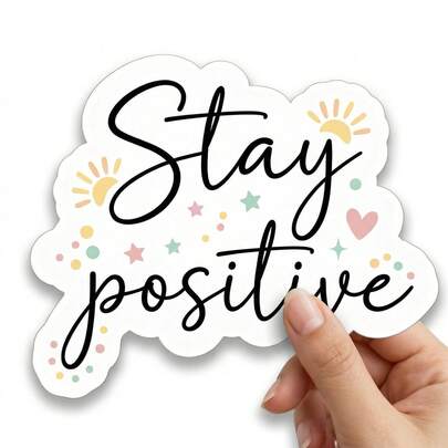 1 Miếng Dán Luôn Tích Cực – Hình dán vinyl chống thấm nước với họa tiết mặt trời, ngôi sao và trái tim màu pastel, thích hợp dán lên laptop, bình nước, sổ tay, ốp điện thoại, album ảnh, sổ kế hoạch, hành lý và giấy gói quà. Lý tưởng cho những người yêu thích sự lạc quan, những người ủng hộ lối sống tích cực, những người yêu thích chánh niệm và bất cứ ai đánh giá cao sự trang trí vui tươi, lạc quan. Hình dán bền và dễ bóc, thích hợp để cá nhân hóa các vật dụng hàng ngày và lan tỏa năng lượng tích cực.