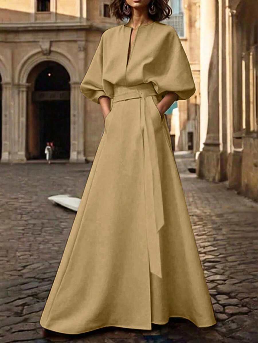 Spring/Summer Lightweight Casual Fashion Batwing Sleeve Deep V-Neck Tie ...