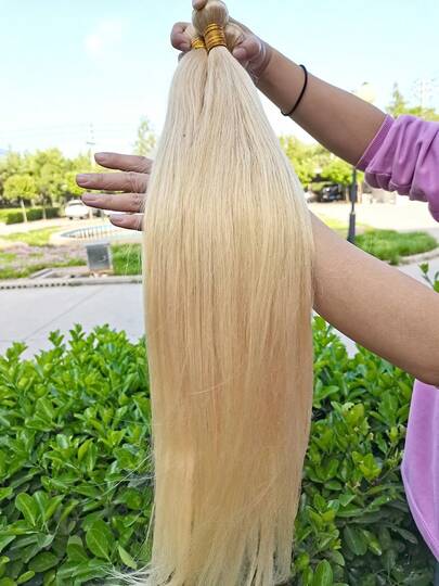 BINF Tóc giả màu vàng hoe 613, dài 30 inch, 1/3/4 bó, 100% tóc người thật chưa qua xử lý, tóc Remy Brazil, tóc thẳng mượt, dệt đôi, thích hợp cho nữ sử dụng hàng ngày và dự tiệc.