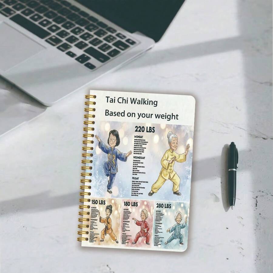 1本太极步行体重追踪笔记本 | 50张/100页横格纸，成人螺旋装订笔记本，太极指导手册，14.2*21厘米 - A5 - 查看 1