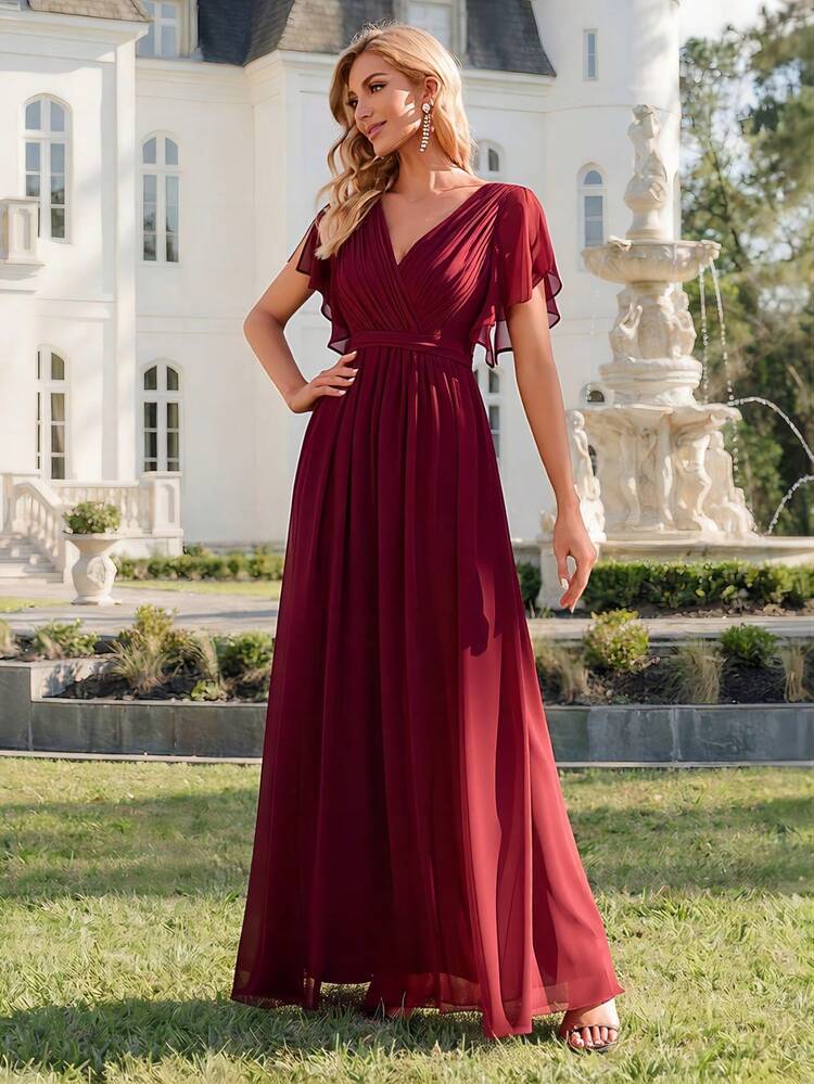sachin and babi light blue dress Burgundy Chiffon Dress | Bridesmaid Dress | Wedding Guest Dress | Wrap  Mid-calf Dress | Summer Dress | Special Occasions Gown | Belt Dress