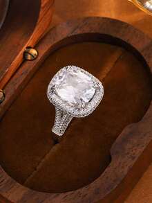 Trang sức quà tặng đính hôn hình học tinh tế với bốn chấu, đính đá Cubic Zirconia tổng hợp hình vuông. - trắng - Xem 4