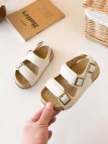 1 đôi dép xăng đan trẻ em mới, giày dép thường ngày unisex cho trẻ em với thiết kế khóa dán tiện lợi, đế mềm. - Màu be - Xem 6