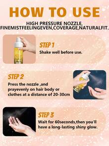 HJPHJP 100毫升闪粉喷雾，身体闪粉喷雾，头发闪粉喷雾，24小时持久留香，易于使用和清洗，甜橙香金色闪粉，适用于头发和身体，音乐节/婚礼妆容，礼品 - 甜橙 - 查看 6