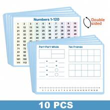 Lachilly 10张装可擦写白板卡，8英寸 x 11英寸小白板数轴120数字表十格图，数学教具加减法游戏，学生课堂必备教师用品，数学学习工具 - 彩色 - 查看 10