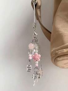 合金可爱粉色花朵系列元素 1 件装 春夏时尚 INS 风粉色花朵铁链星星吊坠手机挂绳 可爱少女优雅手机短挂绳 车钥匙链 春季复活节礼物 - 彩色 - 查看 2