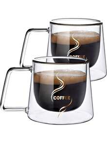 1-2-4-6pcs 80ml & 200ml Double-Layer Handled Glass Coffee Cups, Gold Label Insulated Reusable Glass Mugs For Tea, Espresso, Milk, Cappuccino, Unique Birthday & Holiday Gifts - Multicolor - View 12