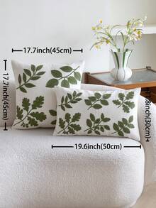 1pc Green Leaf Embroidered Throw Pillow Cover, Suitable For Indoor Decor, All Season Cushion Cover, Pillow Insert Not Included - Green - View 4