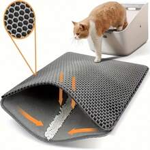 Large Double-Layer EVA Material Cat Litter Mat, Anti-Splash & Leak, Washable Litter Trapping Mat, Convenient Cleaning, Multiple Sizes Available, Pet Cat Litter Box Mat - Grey - View 8
