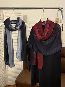 1条女士围巾，渐变色缎面围巾，长款披肩 - 彩色 - 查看 7