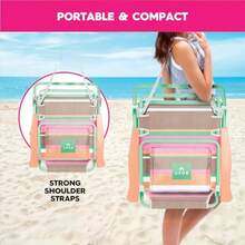 ROXY - Silla de playa para exteriores silla plegable ligera con reclinable ajustable y soporte para vasos días de playa sillas de piscina sillas de camping plegables silla de bronceado o festival - Rosa/Verde - Ver 7