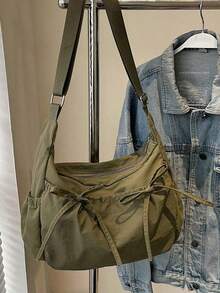 Women New Fashion Daily All-Match Niche Pleated Design Bow Decor Crossbody Bag, Casual Solid Color Handbag Large Capacity Lightweight Portable For School Work Commute Travel - Nhiều màu - Xem 5