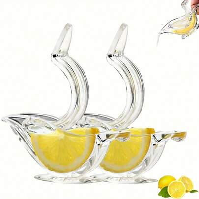 2pcs Elegant Citrus Juicer Set, 2-Cavity Manual Lemon Squeezer For Home Bar & Kitchen, Clear Heavy Duty Juice Press