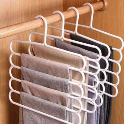 5pcs Multi-Layer Pants Rack, 5-Tier Non-Slip Pants Hanger Storage Rack, Multifunctional Seamless Clothes Hanger, Can Hang Scarves Ties, Drying Rack, Room Decor, Home Decor, Bedroom Decor, Storage, Creative, Multifunctional 5-Layer Pants Rack, Drying Rack, Anti-Slip Pants Storage Rack