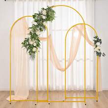 Vincidern 3pcs Wedding Arch Backdrop Stand ,Balloon Arch Stand, Metal Arch Backdrop For Birthday Party Wedding Ceremony Decoration Backdrop Stand Gold ,4.9FT.5.9FT,6.6FT - aureate - View 2