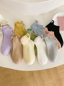 10 Pairs Random Spring/Summer Women Cartoon Animal Embroidery Breathable Cute Shallow Mouth Boat Socks, Suitable For Daily Wear - Multicolor - View 3