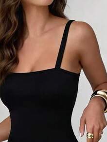 Đầm mini xếp ly không tay, co giãn cao, màu đen trắng của EARO dành cho nữ, kiểu dáng thường ngày, thời trang, đa năng và thanh lịch. - màu đen - Xem 5