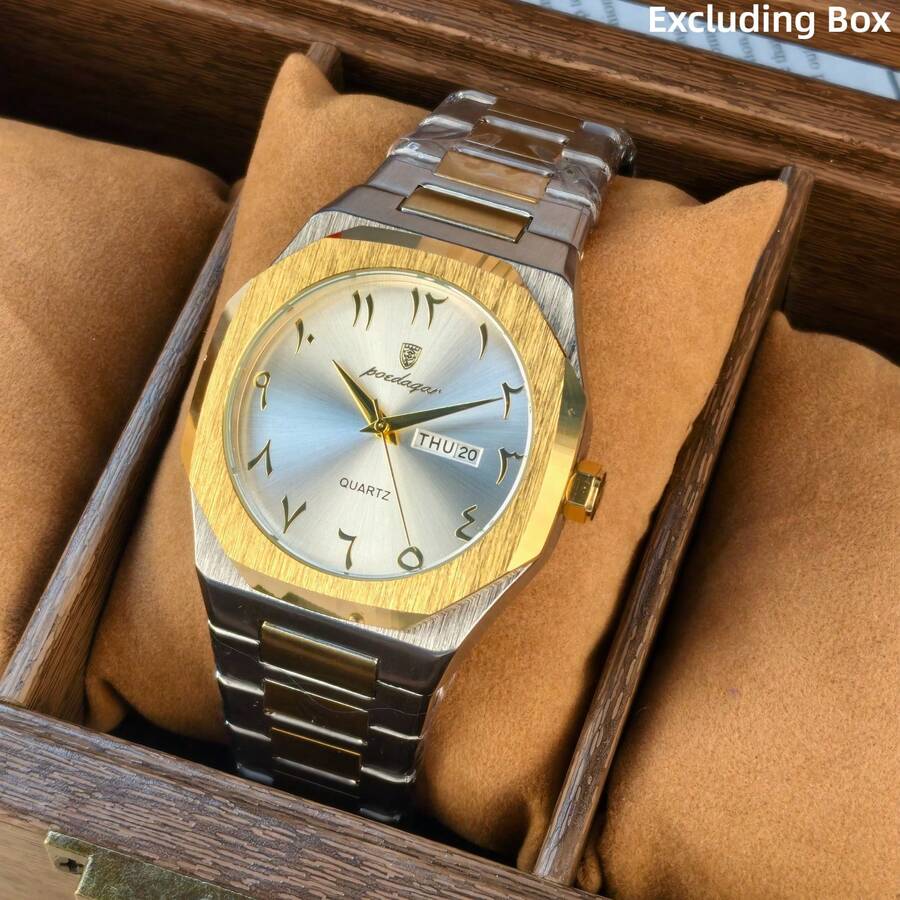 POEDAGAR Men's Business Luxury Stainless Steel Quartz Watch, Unique & Personalized Design With Outer & Inner Round Case, Meticulously Crafted - Blue - View 1