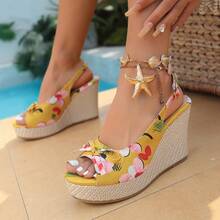 高跟水钻凉鞋，女士坡跟户外派对凉鞋，时尚性感搭扣亮片露趾凉鞋 - 橘色 - 查看 6