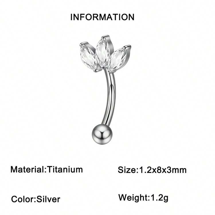 1PC CZ Flower/Bat/Spider /Bee Moon&Star Rook Earring,16G Implant Grade Titanium Internal Thread Eyebrow Labret Lip Belly Button Ring Curved Barbell Clear Zirconia Floral Cartilage Daith Conch Earring - Titanium Color - View 13
