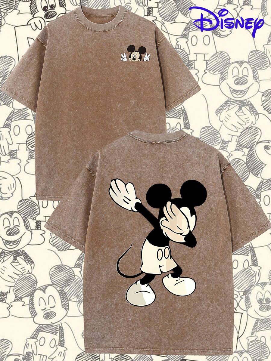 This Officially Licensed Disney Mickey Mouse Pocket & Back Print Washed T-Shirt Features A Stylish Cartoon Short-Sleeved Design. Made Of Pure Cotton, It's Soft, Breathable, And Makes A Great Gift For Disney Fans. - Màu nâu Mocha - Xem 1