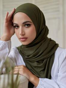 1pc Plus Size Soft Casual Solid Color Knit Headscarf/Scarf For Women,Travel Essential,Holiday - Army Green - View 3