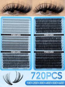 720/684/648pcs D Curl Individual Eyelashes With Bond And Seal, Mascara Wands, Tweezers, Beginner Friendly Fake Lashes Set, Cluster Eyelash Extensions Kit, Bundle Eyelash Soft Natural Look, Long Lasting False Lashes, Lightweight Reusable Wispy Lash - Blue - View 14