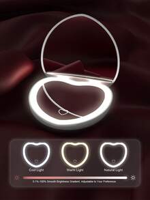 Rechargeable Heart-Shaped Portable Makeup Mirror, 2X Magnification LED Makeup Mirror With 3-Color Adjustable Lighting, Compact Beauty Mirror With Light - 白色 - 查看 4