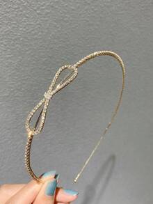 1个简约复古可爱水钻蝴蝶结闪亮锌合金发箍，适合日常佩戴 - 彩色 - 查看 4