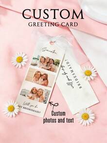1/3pcs Customized Photo & Text Bridesmaid Proposal Cards, Minimalist Style Bridesmaid Proposal Card Template With Bow, Will You Be My Bridesmaid Cards - Multicolor - View 7