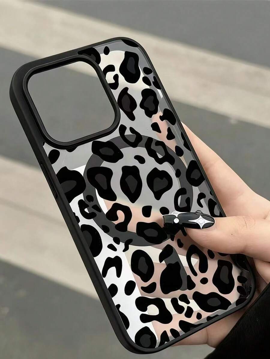 新款时尚3D透明磁吸豹纹保护壳，适用于 17 Pro Max、17 Pro、17 Air、17、16、15、14、13、12 Pro Max、11，黑色全包保护壳 - 黑色 - 查看 1