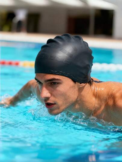 硅胶3D护耳泳帽 - 不含乳胶，防滑，防水，适合长发/细辫，耐氯，抗撕裂，是竞技游泳的理想之选，成人及青少年泳帽