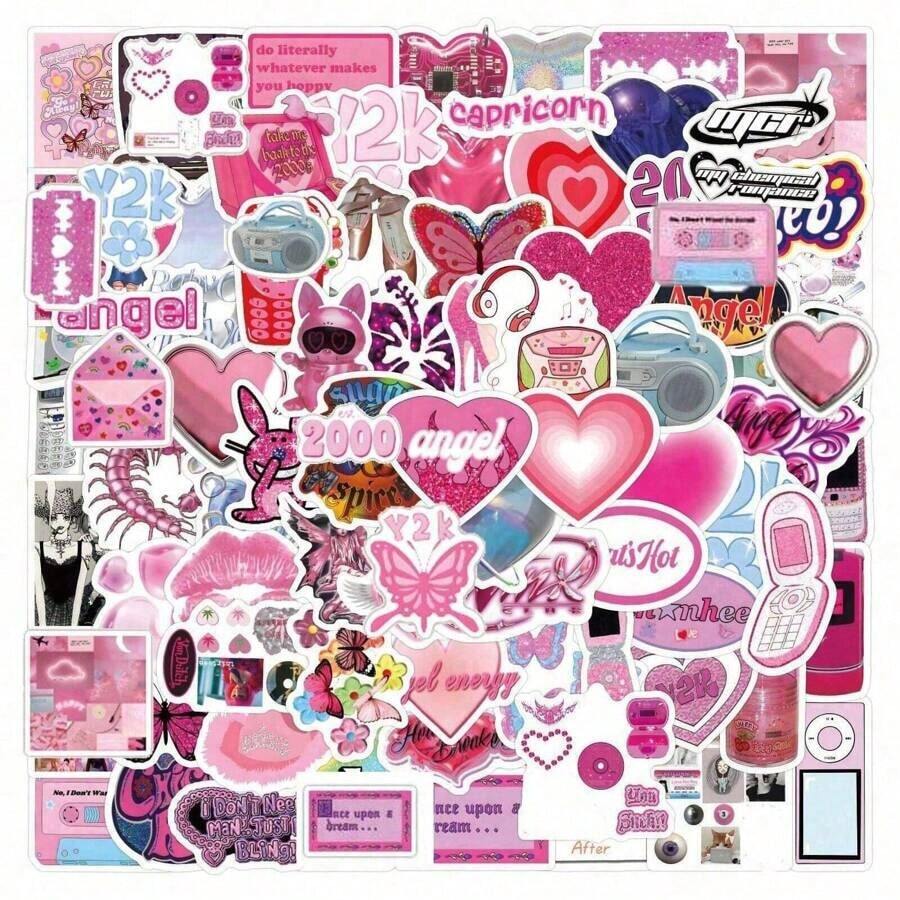 120Pcs Pink Stickers Y2k Stickers 80s 90s Stickers 2000s Stickers Y2k Decor Y2k Gifts Preppy Stickers Waterproof Stickers Waterproof Vinyl Stickers Bulk For Skateboard Luggage Laptops Bumper Theme Party Supplies,Stickers,Pink Stickers,Y2k Stickers - 查看 1