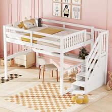 Children's Loft Bed, 140 X 200 Cm, With Storage Drawers And Desk Under The Bed, White - White - View 3