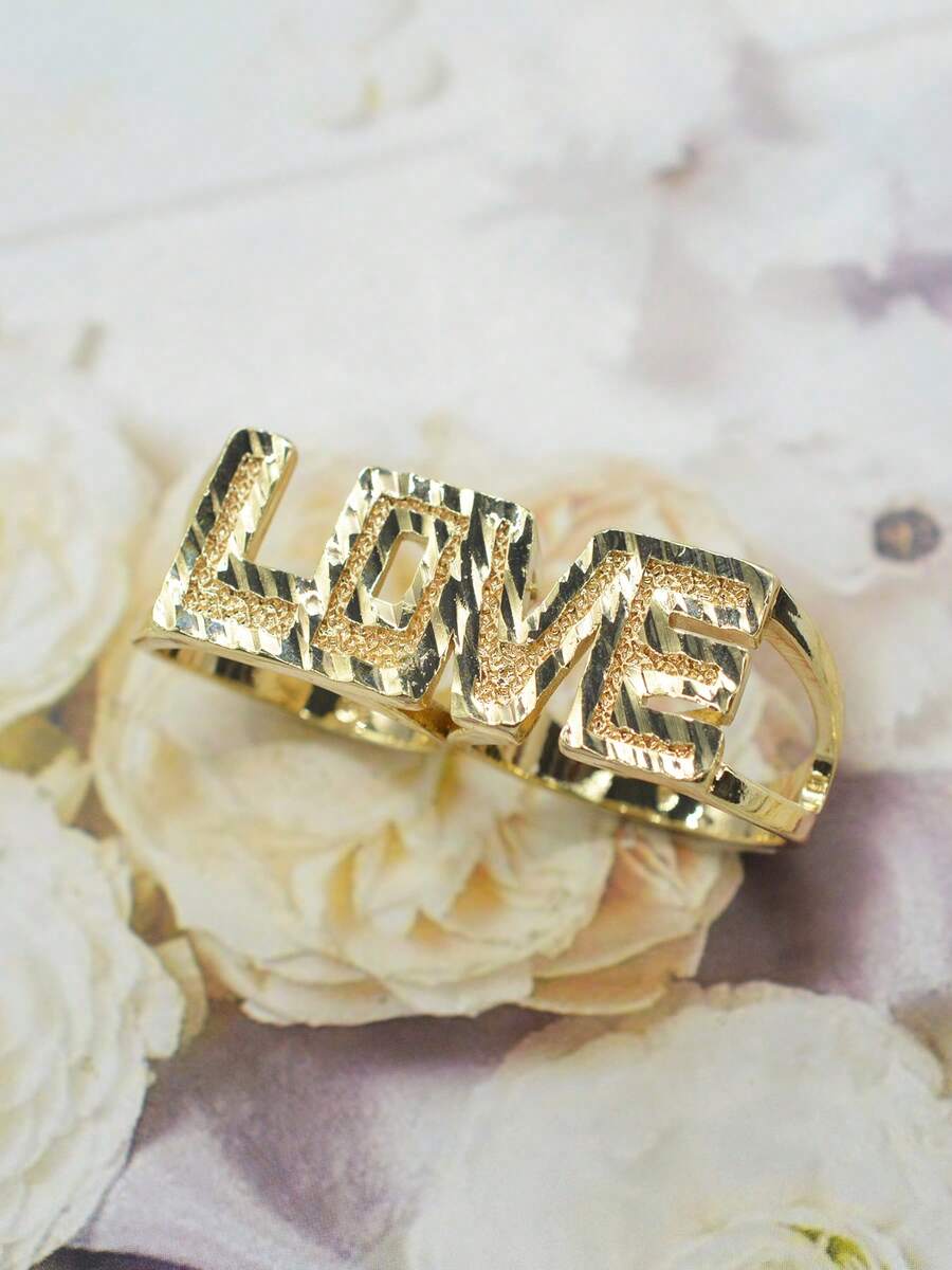 1 chiếc nhẫn đôi thời trang phong cách Hip-Hop hình chữ LOVE, nhẫn rỗng nối liền nhau, nhẫn cặp, thích hợp cho nam giới đeo hàng ngày, dự tiệc, kỷ niệm, làm quà tặng cho bạn trai, lựa chọn tốt nhất cho Halloween, Giáng sinh, Lễ Phục sinh. - Vàng - Xem 1