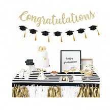 祝贺毕业横幅装饰 2026 届 金色闪光祝贺毕业带流苏派对装饰 大学高中派对礼品 黑色 无需 DIY - 查看 1
