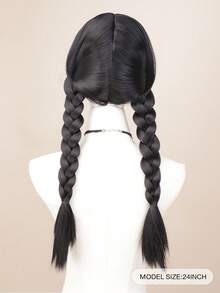 Synthetic Wig, Black Double Ponytail Wig, Full Head Coverage Wig, Unisex Halloween Costume Wig - Natural Black - View 4