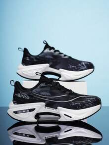 L.S.W.P Professional Running Shoes, Featuring Carbon Plate Technology, Lightweight & Cushioned, Non-Slip Rubber Outsole, Breathable White & Purple Gradient, High-Performance, Suitable For Fitness Training, Unisex All Season - Black - View 1