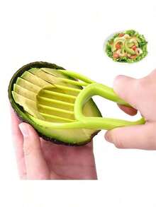 三合一牛油果切片器、去核器、黄油水果切割器分离器、塑料刀厨房蔬菜工具配件 - 彩色 - 查看 2