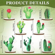 8Pcs Wooden Cactus Table Sign Decoration Table Topper Centerpiece For Home Office Birthday Holiday - 綠色 - 查看 7