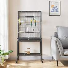 136cm Large Bird Cage Parrot Cages Wide Flight Metal Animal Cage -  62L X 43W X 136H Cm - màu đen - Xem 3