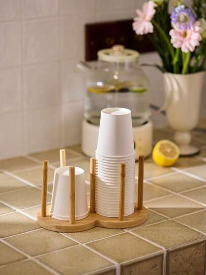 Cirelle 1 Pieza Soporte para Vasos de Bambú, Dispensador de Vasos Desechables para Máquina de Agua Potable, Café Tienda de , Bar y Escritorio Comercial, Regalo Navideño