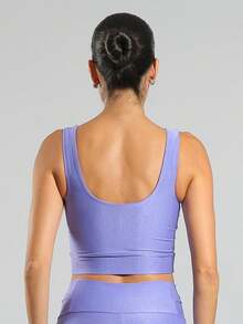 FITNATION Leggings Set With Waistband Pocket + Longline Cropped Top In Micro-Ribbed Fabric With SHINE And HIGH Elasticity And Support. - Red Violet - View 6