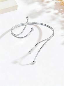 1pc Fashionable Personalized Asymmetrical Geometric Open Adjustable Metal Arm Cuff Bracelet For Women, Suitable For Music Festivals, Dance Parties And Events - Silver - View 4