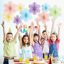 1 Set (9 pezzi) Ventagli di carta a forma di fiori di colore macaron, adatti per feste di compleanno, addii al nubilato, matrimoni di San Valentino, scene di proposta, decorazioni accoglienti, decorazioni per soffitti di aule, ventagli di carta a forma di fiori - multicolore - Visualizzare 6